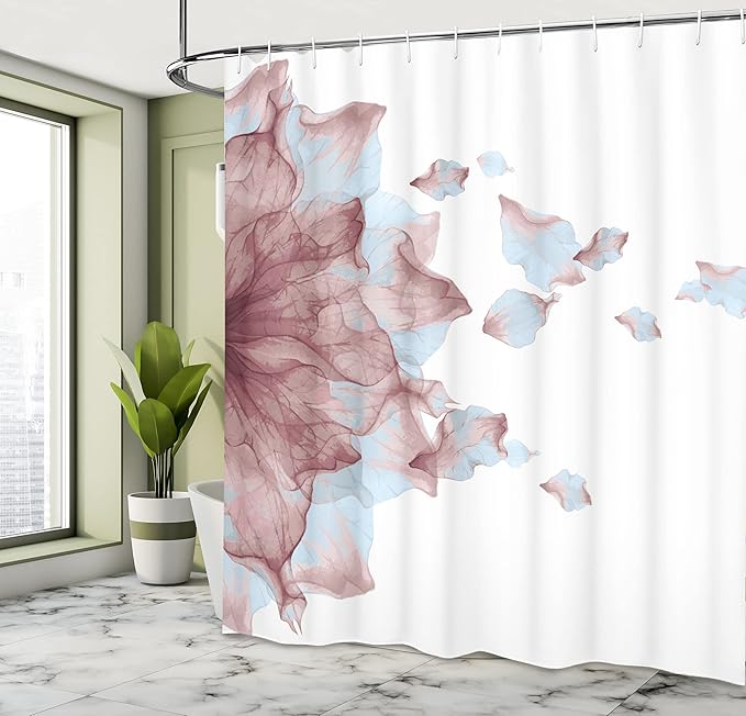 Ambesonne Flower Shower Curtain, Abstract Themed Modern Futuristic Image with Water Like Colored Artwork Print, Cloth Fabric Bathroom Decor Set with Hooks, 69" W x 70" L, Dried Rose