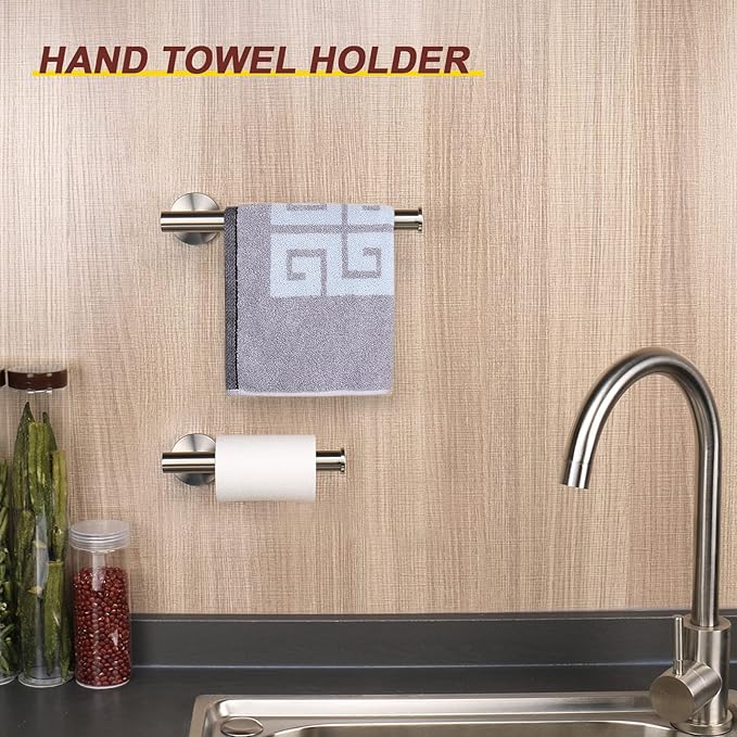 NearMoon Bath Toilet Paper Holder+ Hand Towel Holder, 2 Pieces Bathroom Hardware Set- Premium 304 Stainless Steel Toilet Roll Holder and Towel Rack Wall Mounted for Kitchen (Brushed Nickel)
