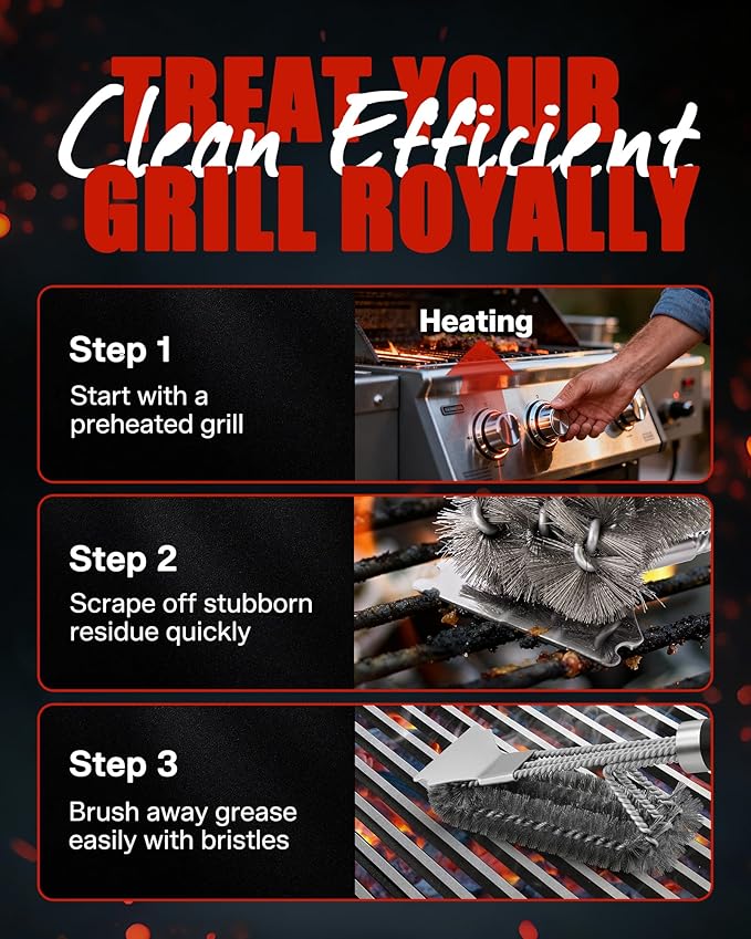 Grill Brush with Scraper - BBQ Grill Brush for Outdoor Grill, Extra Strong Grill Cleaner Accessories for Grill Smoker Gas Charcoal Grill Cleaning-Gifts for Grill Wizard Dad Men