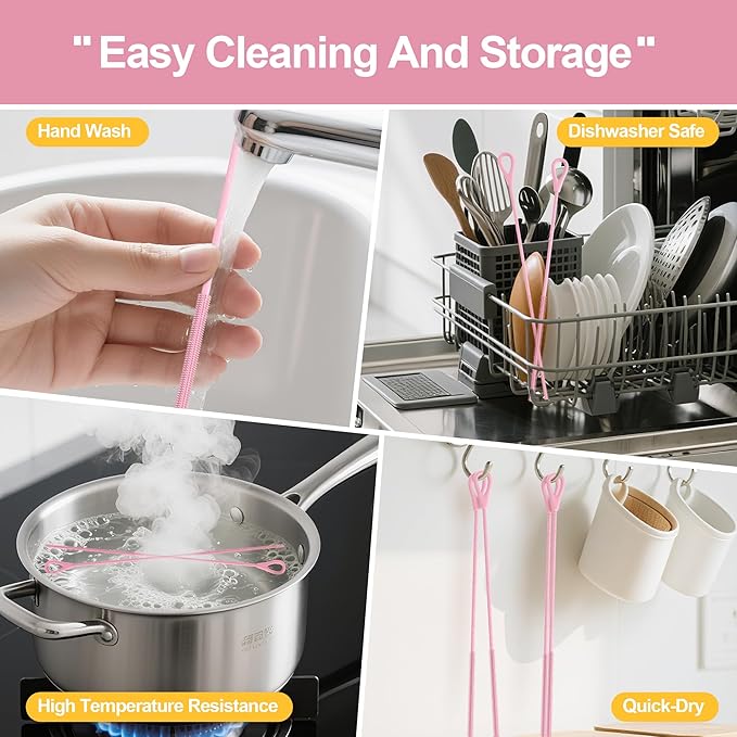 Silicone Straw Cleaner Brush - 4 Pcs Straw Brush for Water Bottle Sippy Cup Tubes Glass Straws, Reusable Bendable and Dishwasher Safe Orange