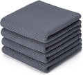 BOOMIBOO 4-Pack Dish Towels, 100% Cotton Waffle Weave, Ultra Soft Absorbent, Quick Drying, Grey, 13x28 Inches