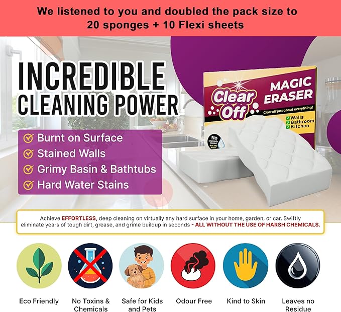 20 Pack Upgraded Magic Sponge Eraser Extra Large Super Powerful - Melamine Sponge for All-Purpose Cleaning, Oven Cleaner, Wall Cleaner, Dish, Kitchen, Baseboards, Sink, Sneaker, Car, Bathroom