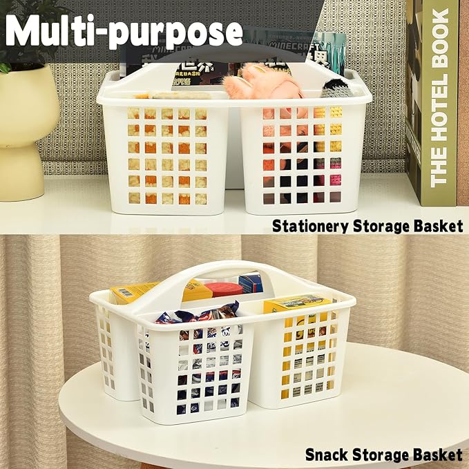 Haundry Plastic Shower Caddy Basket with 3 Compartments, Portable Divided Cleaning Supply Storage Organizer with Handle (Clear)
