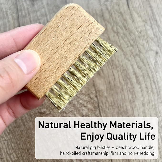 Natural Beech Wood Nail Brush Non-Slip Hand and Toenail Cleaning Brush Compact and Durable Bristle Scrub for Home and Travel