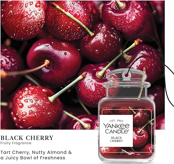 Yankee Candle Car Jar Ultimate Black Cherry, Up to 30 Days Continuous Fragrance, True-to-Life Scent, Essential Oils, Ideal for Cars and Small Spaces