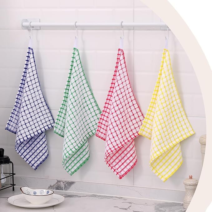 Kitinjoy Cotton 8 Pack Terry Kitchen Dish Cloths, 12 x 12 Inches Super Soft and Absorbent Dish Rags, Quick Drying Dish Towels for Washing Dishes, Yellow