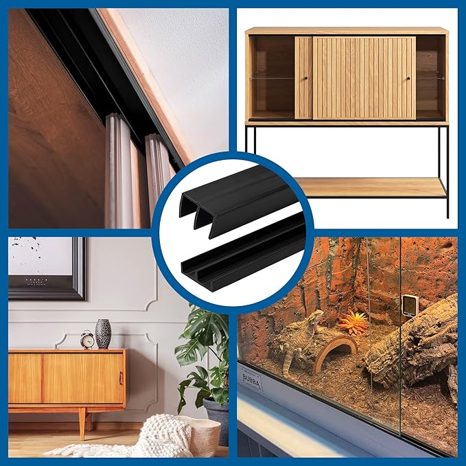 1/4" Panel Sliding Door Track - 36" Black Plastic Upper & Lower Set, USA Made, Pack of 1 - Outwater