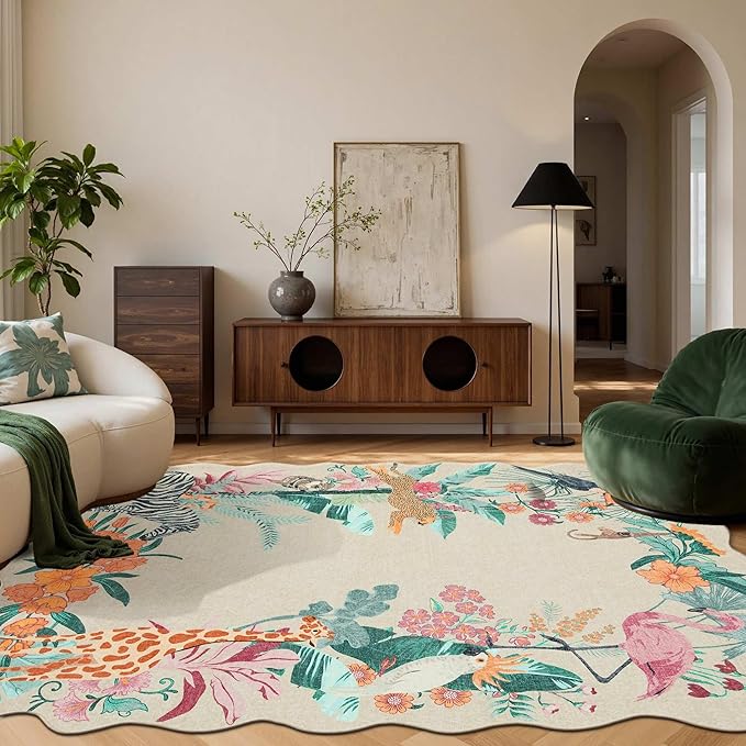Area Rugs 5x7 for Living Room Bedroom, Animal Washable Rug, Leopard/Cheetah/Zebra/Tiger Print Rug, Non Slip & Low Pile Faux Wool Carpet for Indoor Dining Room,Kids Room,Nursery and Classroom