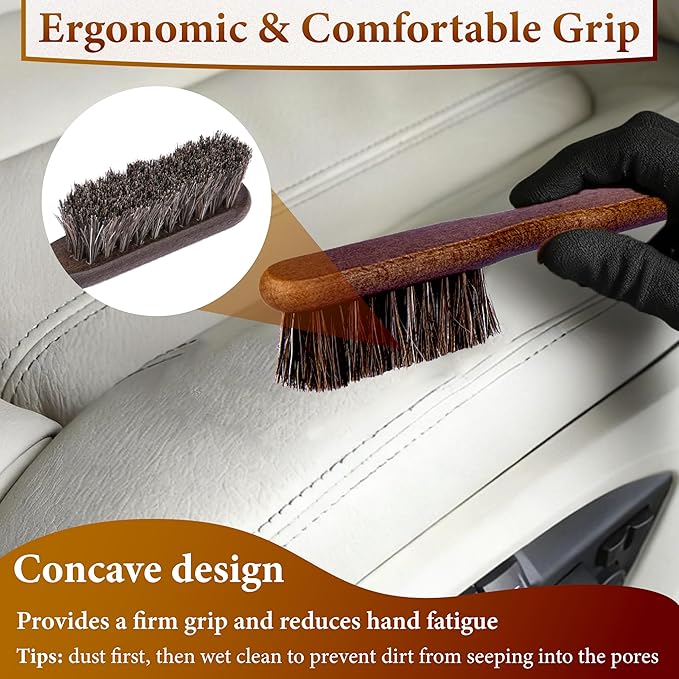5 PCS Leather Brush Car Detailing, Horsehair Brush Shine Kit, Car Cleaning Supplies, Horse Hair Brush, Leather Brushes for Car Interior Seat, Carpet, Upholstery, Furniture and Shoes