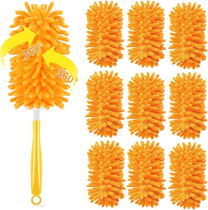 Duster Refill for Swiffer, 360 Dusters Heavy Duty Refills, Reusable Duster Kit for Home, Office, Furniture and Outdoor (9 Pack + 1 Handle)