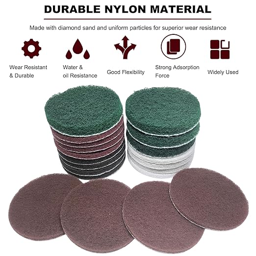 20 PCS 4 Inch 120-2000 Grit Hoop and Loop Scrubber Scouring Pads Drill Scuffing Disc Flocking Scuff Pads, Conditioning Discs Polishing Pads for Furniture Automotive Cleaning, Rust Removal