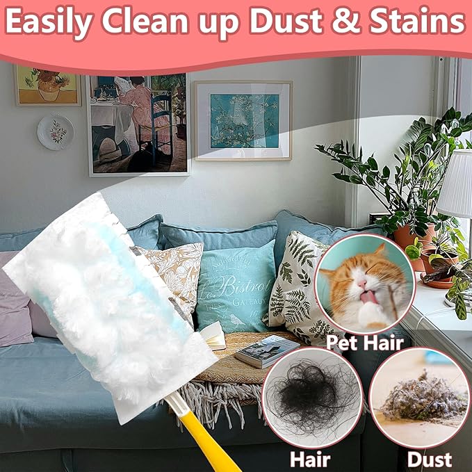 BDS-HOME 30 Count Electrostatic Duster Refills, 180°Multi-Surface Dusting Compatible with Duster Microfibre Feather Dusters Replacement Kit with 2 Handles for Home Office Furniture Cleaning