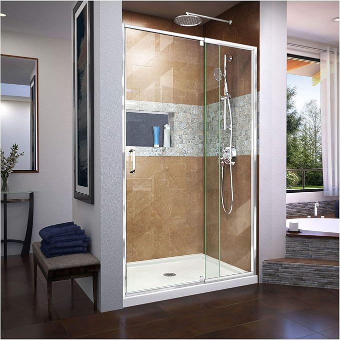 DreamLine Flex 44 - 48 inch W x 72 inch H Semi-Frameless Pivot Shower Door in Chrome