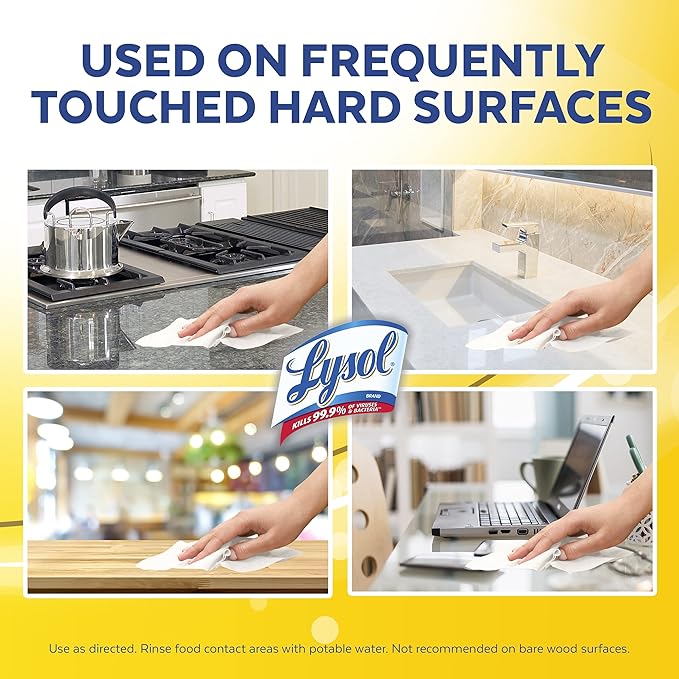 Lysol Disinfectant Wipes, Multi-Surface Antibacterial Cleaning Wipes, Dorm Room Essentials For Disinfecting and Cleaning, Lemon and Lime Blossom, 35 Count (Pack of 3)