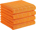 Homaxy 100% Cotton Terry Kitchen Towels(Orange, 13 x 28 inches), Checkered Designed, Soft and Super Absorbent Dish Towels, 4 Pack