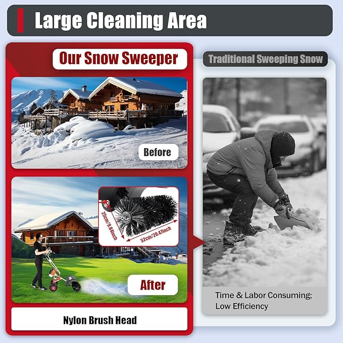 2.5HP 52CC Gas Power Handheld Sweeper, Driveway Turf Snow Broom Brush Cleaner Artificial Grass Walk Behind Electric Lawn Power Outdoor Road Street High Performance Cleaner