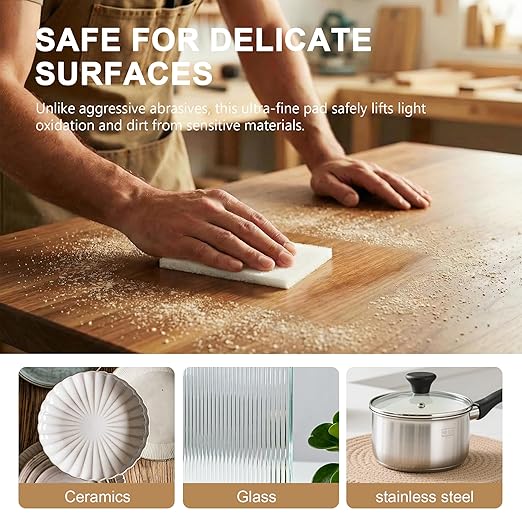 6"x9" Light Duty Scuff Pad 8 Pack (7445) - White, Wet/Dry Reusable Non-Abrasive Hand Pad for Cleaning, Polishing & Finishing - Auto Body, Woodworking, Glass & Marine