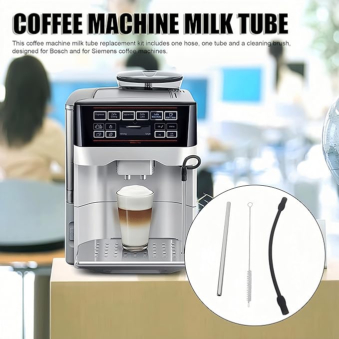 Coffee Machine Replacement Milk Tube: Compatible with Bosch and Siemens Coffee Machines, Stainless Steel Silicon Milk Hose with Cleaning Brush Frother Accessories