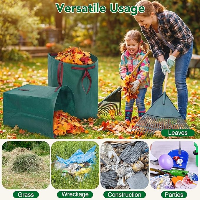 53 Gallon Leaf Collector, 1 Pack Reusable Yard Waste Bags Lawn Leaf Bags With Dustpan-Style Opening And Handle, For Leaves,Grass,Storm Debris,Construction Waste, Heavy-duty&Foldable