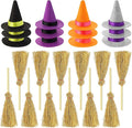 24 Pieces Wine Bottle Toppers - Mini Witch Hats, Brooms and Felt Caps for Halloween Party Favors and Crafts