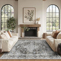4x6 Area Rugs for Living Room, Bedroom, Small Washable Black Rugs, Entryway Non Slip Rug, Neutral Floral Vintage Boho Soft Indoor Carpet for Nursery, Bathroom, Office