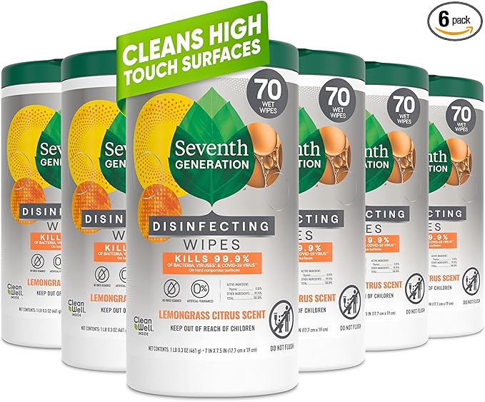 Seventh Generation Disinfecting Multi Surface Wipes, Botanical Disinfectant, 70 Count, Pack of 6