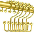 Shower Curtain Hooks, 12 Pcs Rustproof Metal Shower Curtain Rings,Free Sliding Double Shower Hooks for Shower Curtain & Liners, Shower Curtain Hangers for Bathroom Shower Curtain Rods Curtains (Gold)
