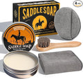 4 Pcs Leather Cleaner Boots Shoes Cleaning Kit-3.52oz Saddle Soap for Leather Items Cleaning, Including One Horsehair Shoes Polish Brush, Shine Cloth and Sponge Pad