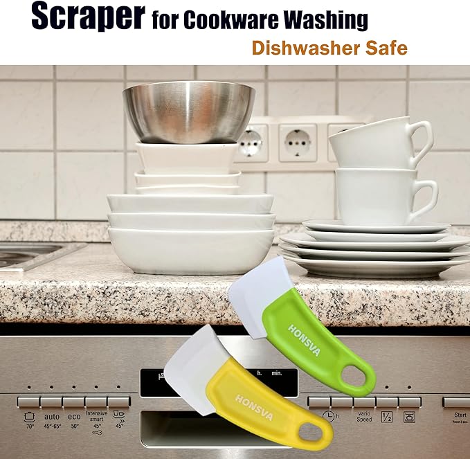 Dish Scraper for Cleaning Pans, Pots, Bowls, Silicone Kitchen Sraper, Non-stick Scraping Spatulas Tool, 3 Piece in 1 Pack.