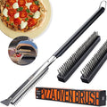 26'' Pizza Oven Brush with Stone Scraper - Includes 3 Brush Heads, Heat-Resistant Silver Stainless Steel Bristles - Long Grip Handle, Compatible with Ooni, Gozney, Blackstone, Solo Stove Ovens