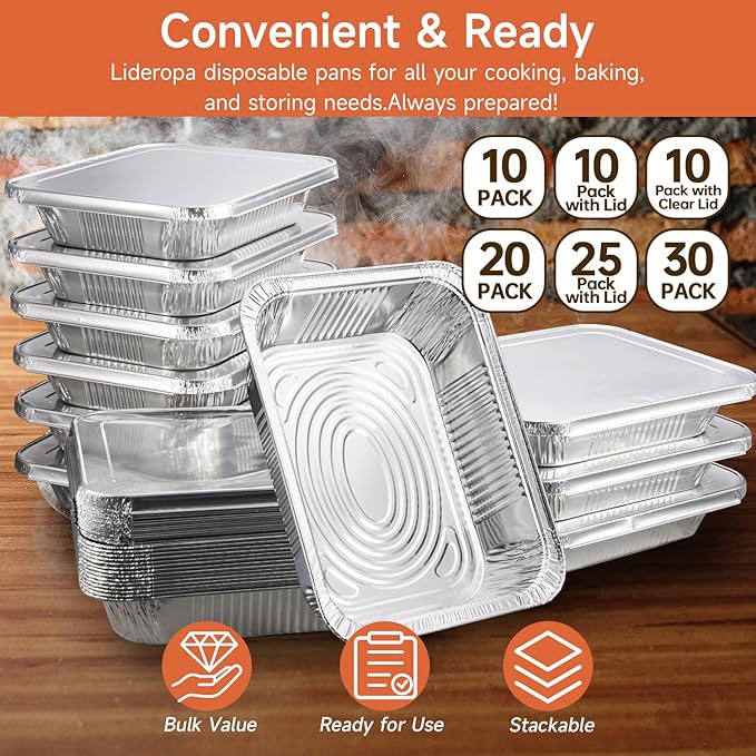 Half Size Aluminum Pans 9x13-10 Pack Aluminum Foil Pans, Heavy Duty Disposable Pans for Cooking, Baking, Meal Prep, Parties & Food Storage