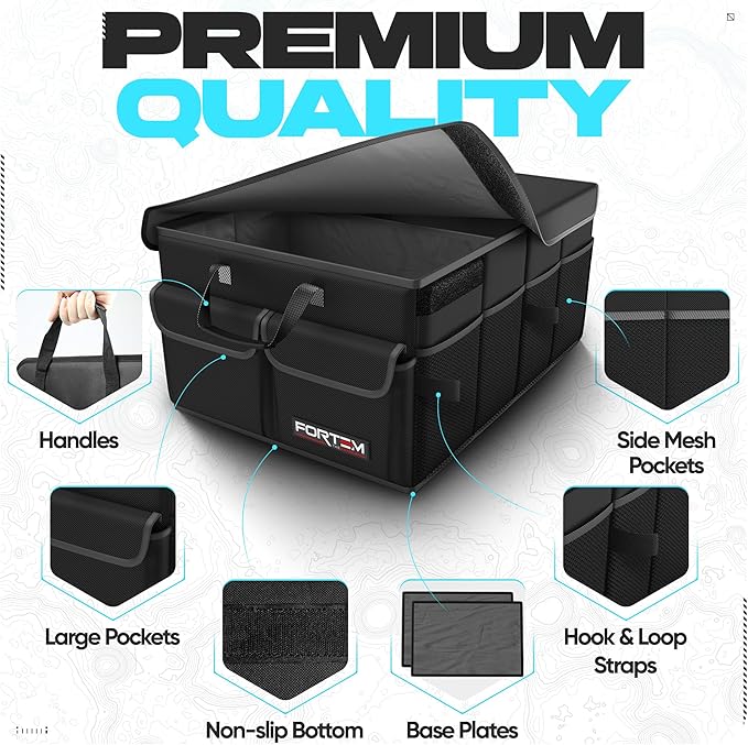 FORTEM Trunk Organizer For SUV Car Trunk Organizer, Foldable Storage, Car Accessories for Women Men, Collapsible Bag, Perfect Christmas Gifts, 600D Oxford, Non Slip Bottom, Straps, Soft Cover (45L)