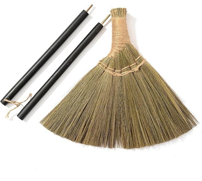 Vietnamese Broom 46.46inch Length - Brooms for Sweeping Indoor Outdoor - Black Long Wooden Handle Natural Soft Broom for Jumping, Weeding, Decoration