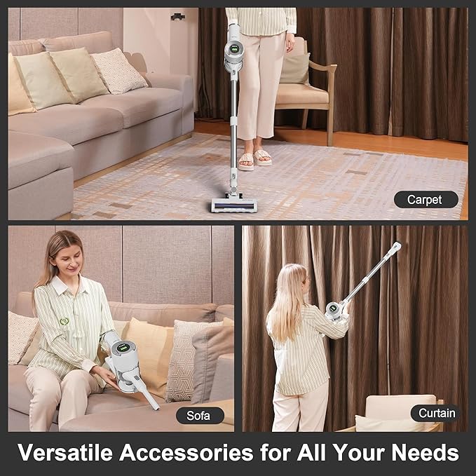 Cordless Stick Vacuum Cleaner, 30KPa Handheld 2200mAh Rechargeable Battery Lightweight Small Vac Electirc Broom, 40Mins Runtime for Home Hard Floor Carpet Pet Hair Cleaning, LED Screen
