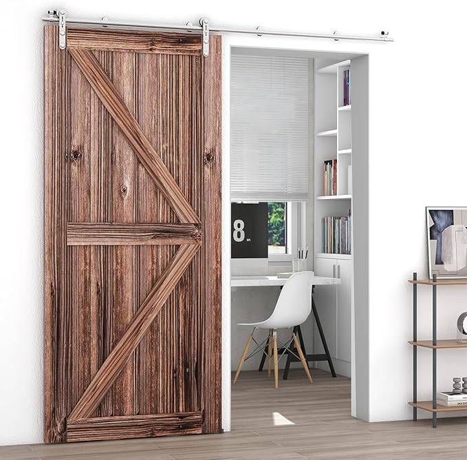 TSMST 9FT Sliding Barn Door Hardware Kit, Stainless Steel Heavy Duty Sturdy Barn Door Track for Single Wood Door, Slide Smoothly Quietly (I Style)