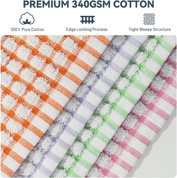 Egles 8 Packs Kitchen Dishcloths 12x12 Inches 100% Cotton Kitchen Dish Cloths for Washing Dishes Scrubbing Wash Cloths Dish Towels Sets (Mix 4 Color)