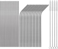 Tomorotec Reusable Straws 30 Pack, Stainless Steel Drinking Straws, Metal Straw Bulks for Smoothies Tumblers Cocktail MilkShake,Set of 15 Straight and 15 Bent with 2 Cleaning Brushes, Silver