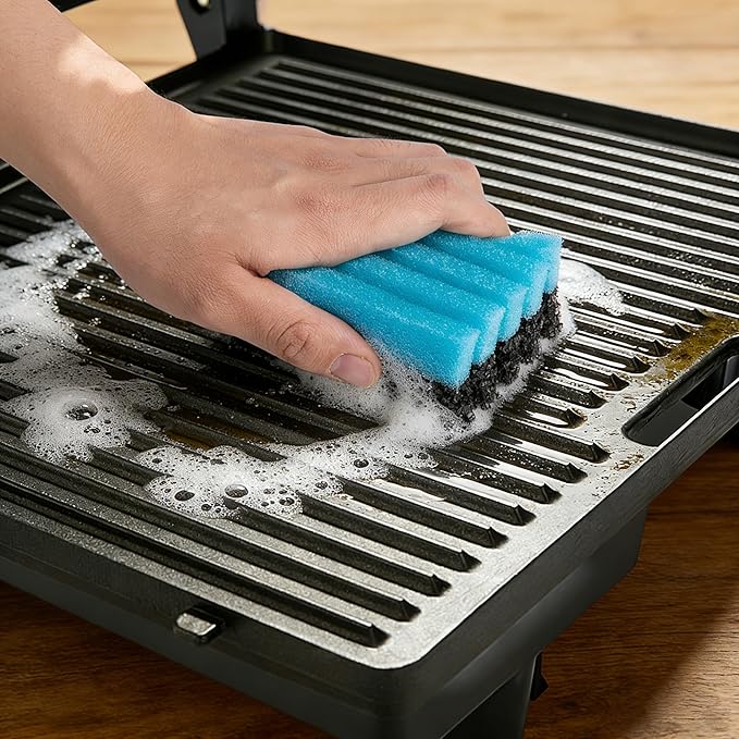 EBaokuup 4 Pcs Grill Plate Cleaning Sponge 12207, Electric Grill Cleaning Sponge with Grooves, Grill Cleaner Replacement Sponges for Indoor Outdoor Giddle