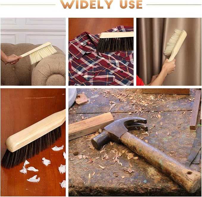 Patelai 2 Pieces Wooden Bench Brushes Fireplace Brush Natural Fiber Bench Soft Bristles Long Wood Handle Dust for Hearth Tidy Car Home Workshop Woodworking
