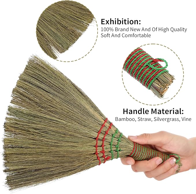 Small Natural Whisk Broom Straw Soft Broomstick with Handle Sweeping Duster Cleaning Supplies for Cleaning Kitchens Offices Homes Computers