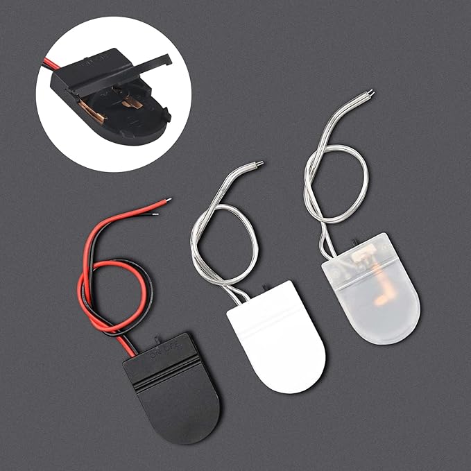 Alinan 10pcs Button Battery Holder Coin Cell Battery Holder with Switch CR2032 1 X 3V Battery Holder Battery Storage Boxes Cover with Wires On ON-Off Switch Socket Container (Black)