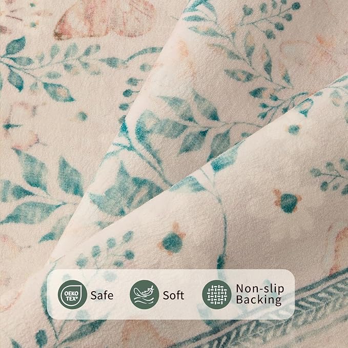 Pink Floral 5x7 Washable Area Rug, Vintage Boho Non Slip, Low Pile Rugs for Bedroom,Girls Nursery Kids Room,Dining Room,Livingroom(Coral 5x7ft)