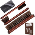 4-Piece 100% Horse Hair Shoe Brush Kit for Leather Care – Professional Dauber Applicators and Polishing Brushes with Cleaning Cloth for Leather Shoes, Boots, Bags, Jackets & Car Detailing