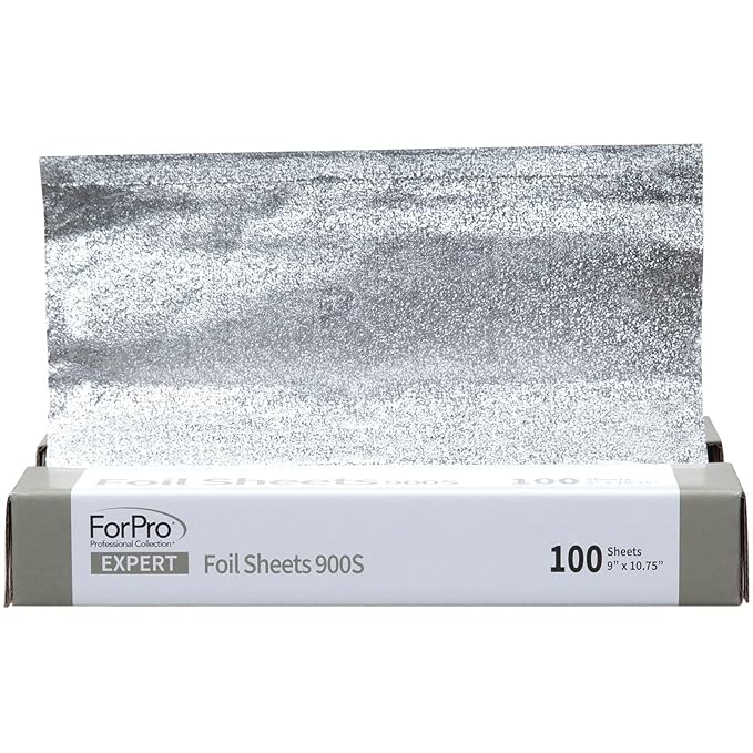 ForPro Expert Embossed Foil Sheets 900S, Aluminum Hair Foils for Color Application and Highlighting Services, Food Safe, Pop-Up Dispenser, 9” W x 10.75” L, 100-Count