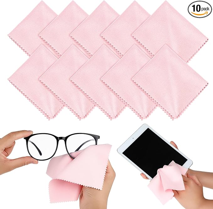 10 Pcs Microfibre Glasses Cleaning Cloths, Soft Glasses Cleaner Cloth Lens Cleaning Cloth Reusable Eyeglasses Cleaning Tool for Camera Lens Cell Phone Screens Cleaner Accessories(Pink)