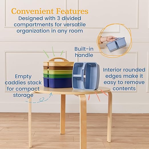 ECR4Kids 3-Compartment Storage Caddy, Storage Organizer, Earthtone, 6-Pack