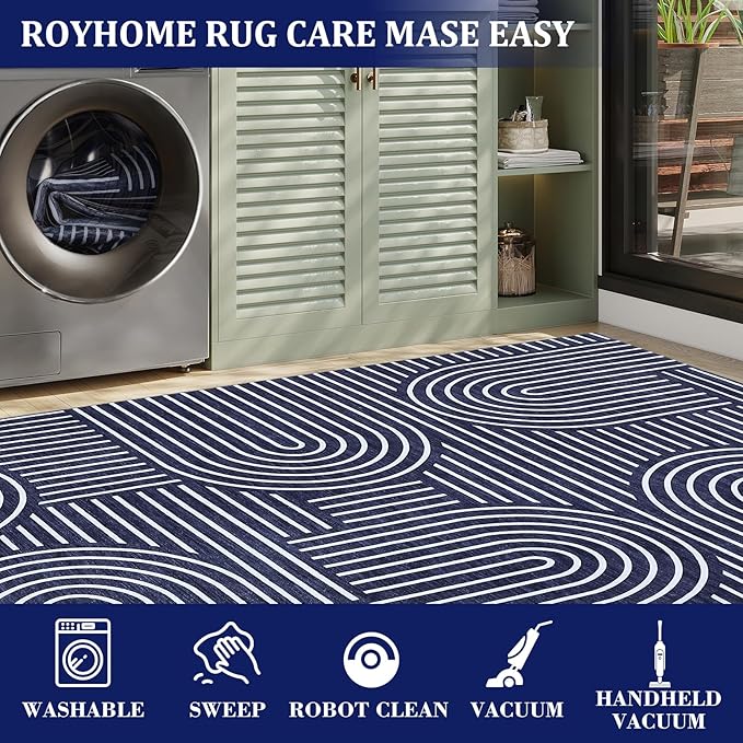 Modern Rug 2x6 Runners for Hallways, Abstract Kitchen Runner Rugs Non Slip Bath, Rainbow Washable Runner Rug for Bedroom, Soft Long Rugs for Entryway Bathroom Laundry Dorm, Blue
