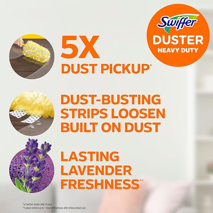 Swiffer Dusters Heavy Duty, Multi-Surface Duster Refills for Cleaning, Lavender, 24 Count (4 Packs of 6)