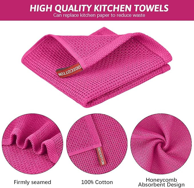 Nialnant 6 Pack Rosered Dish Cloths for Washing Dishes, 100% Cotton Waffle Weave Kitchen Dish Towels,Soft Absorbent Dish Rags,Quick Drying Cleaning Rags-12x12 in