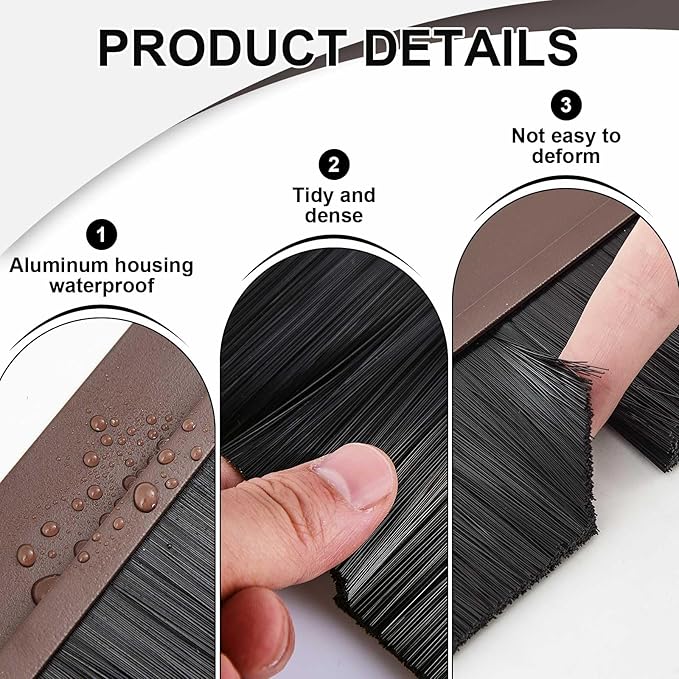 Frienda 2 Set Door Brush Bottom Sweep Brush Weather Stripping Aluminum Door Seal with Screws for Gaps up to 1 Inch, for Home, Commercial Gate, Fill Gaps Dust, Debris (1.5 x 36 Inch,Brown)